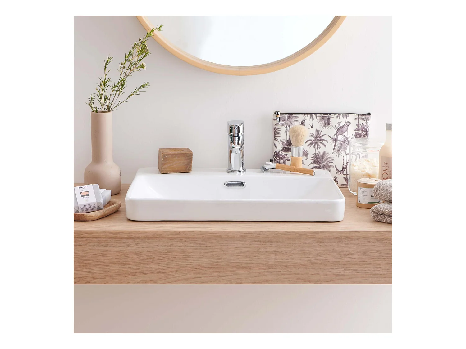 Vasque à encastrer rectangle en céramique blanche 48x37cm