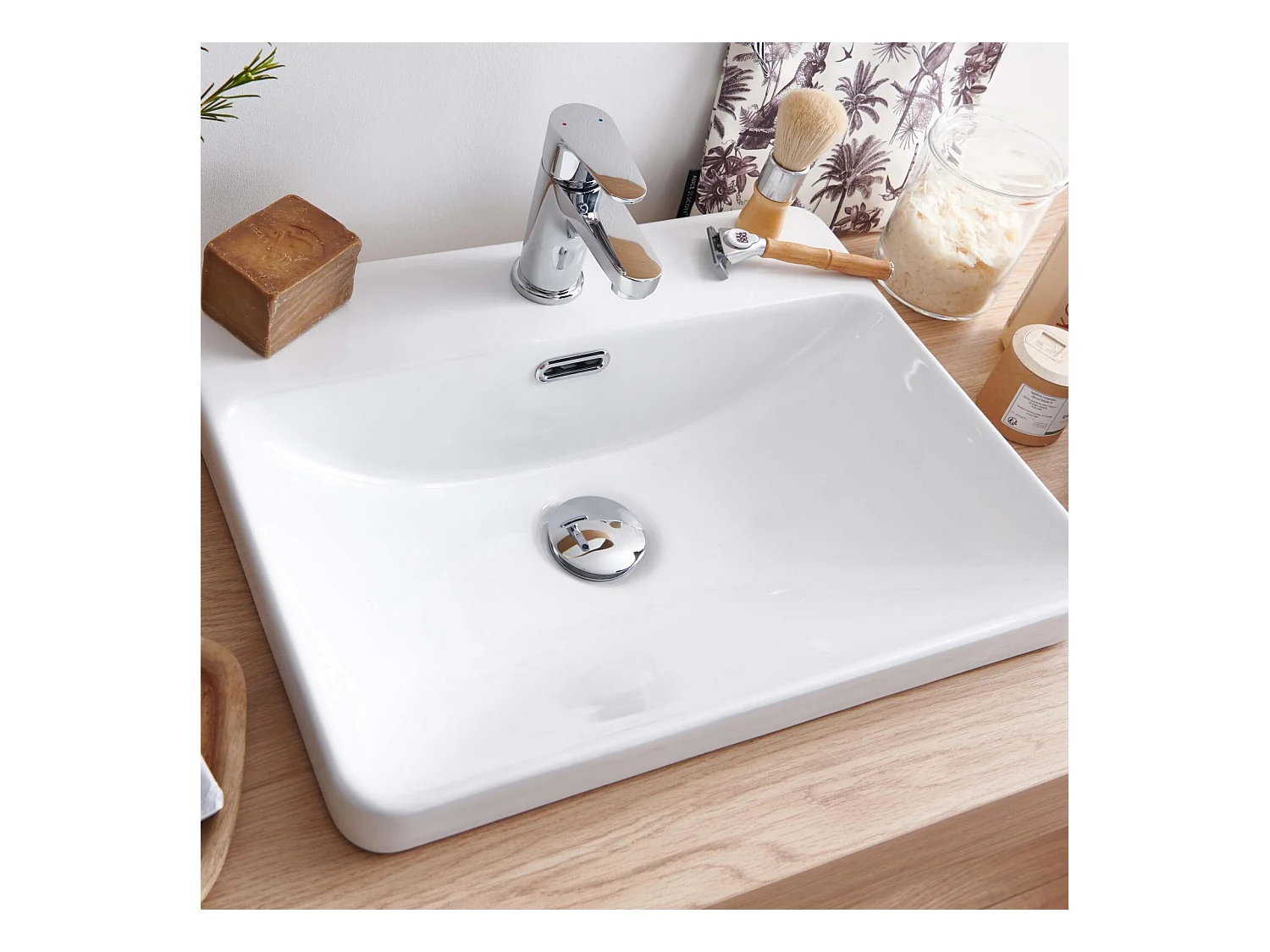 Vasque à encastrer rectangle en céramique blanche 48x37cm