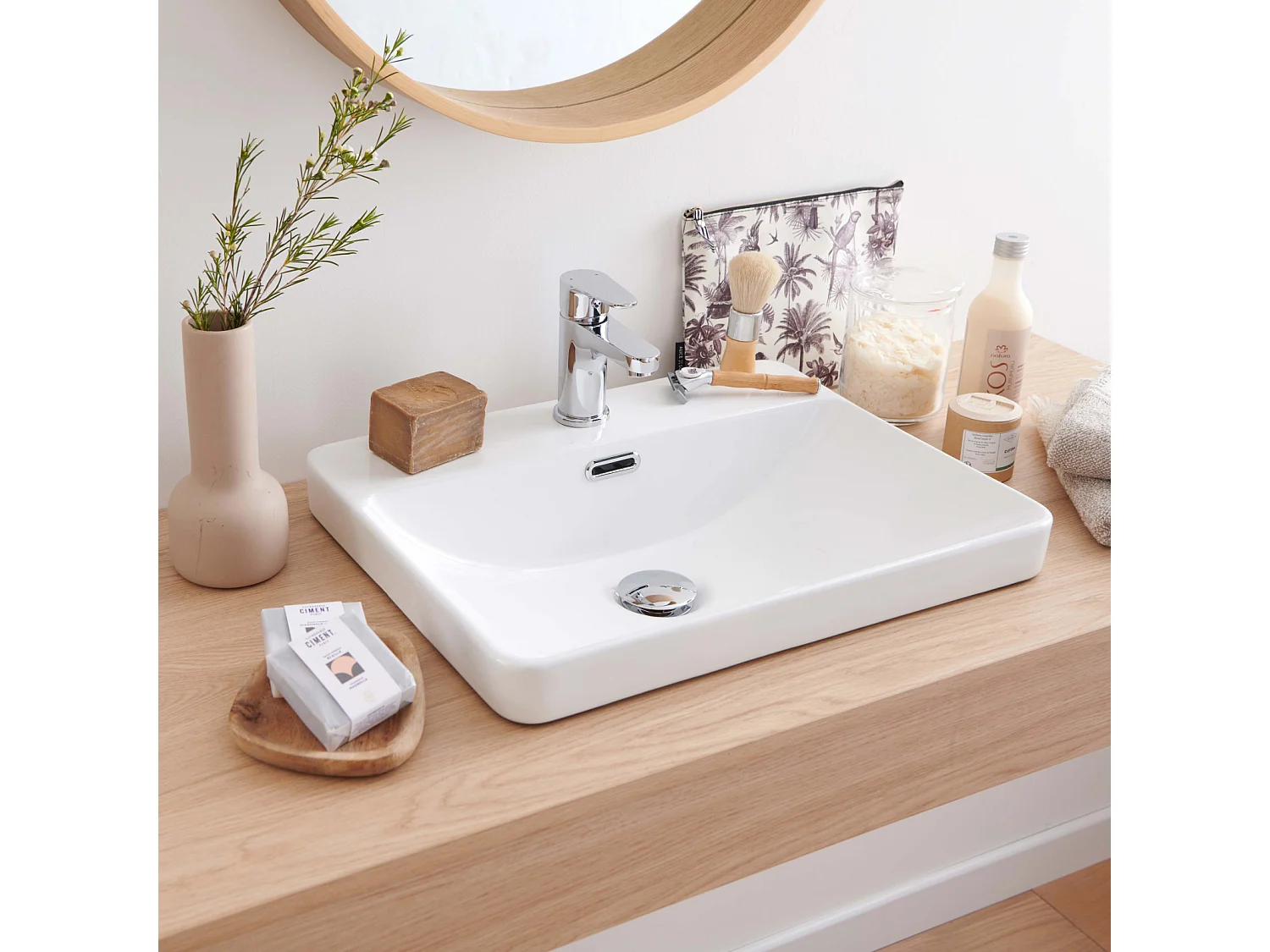 Vasque à encastrer rectangle en céramique blanche 48x37cm