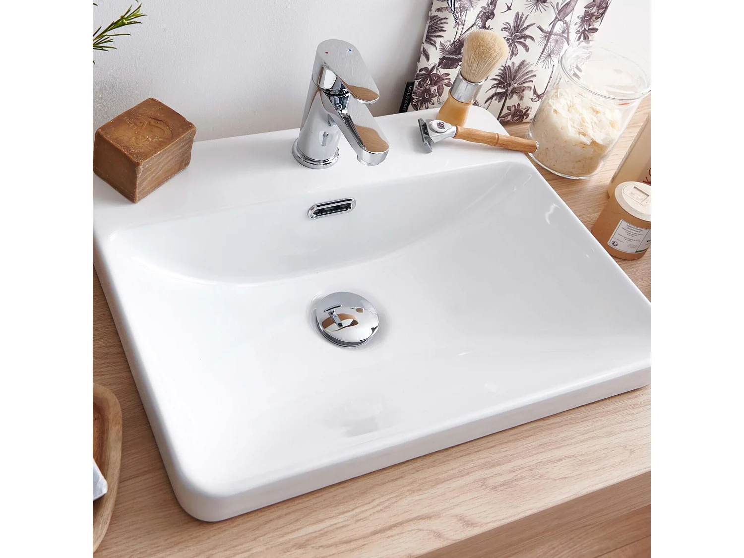 Vasque à encastrer rectangle en céramique blanche 48x37cm