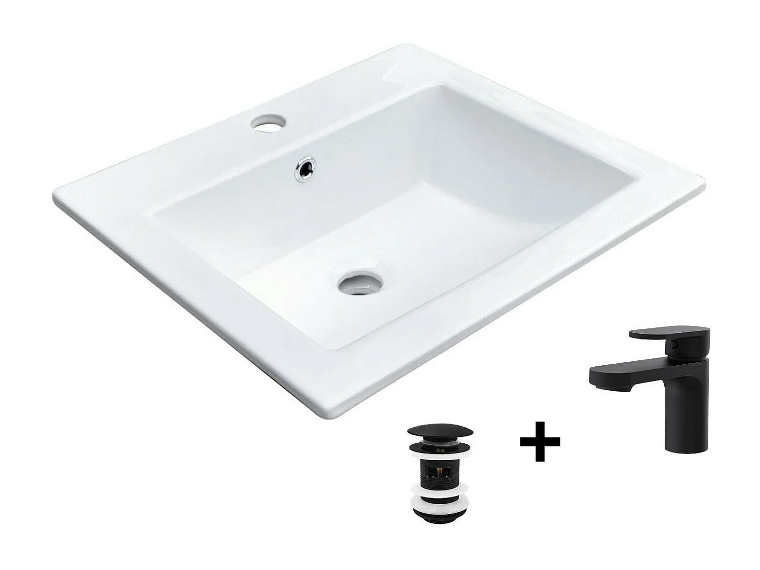 Vasque à encastrer rectangulaire 50x43cm + robinet et bonde noirs