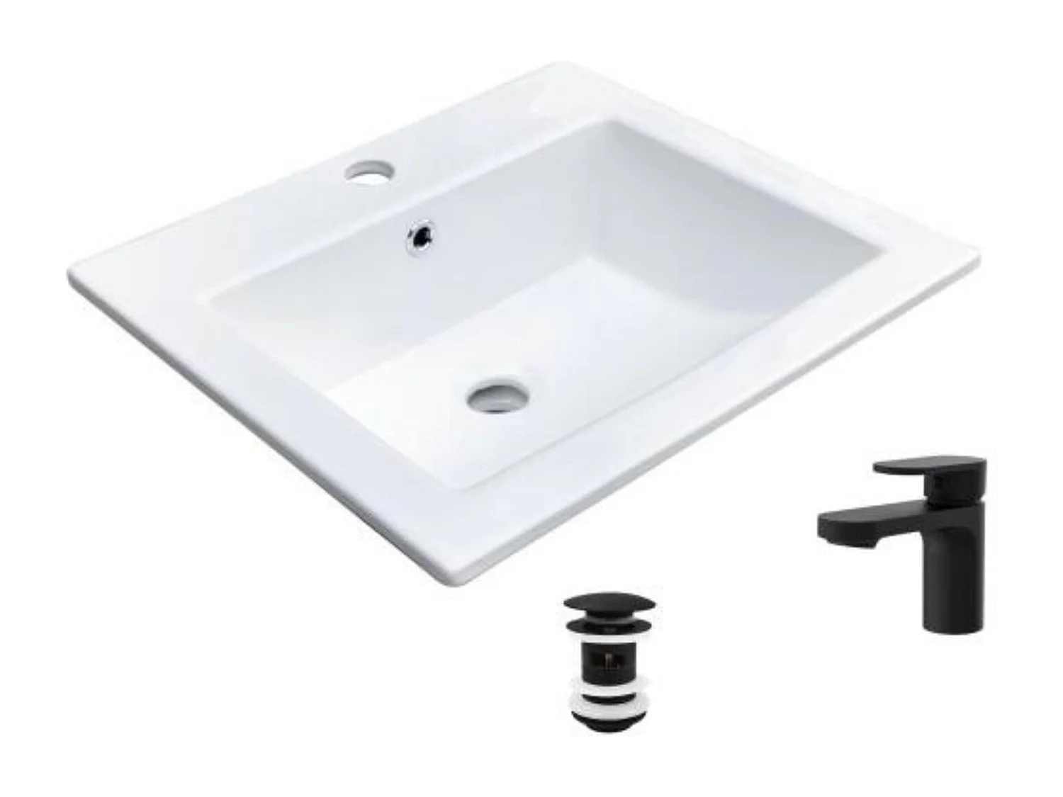 Vasque à encastrer rectangulaire 50x43cm + robinet et bonde noirs