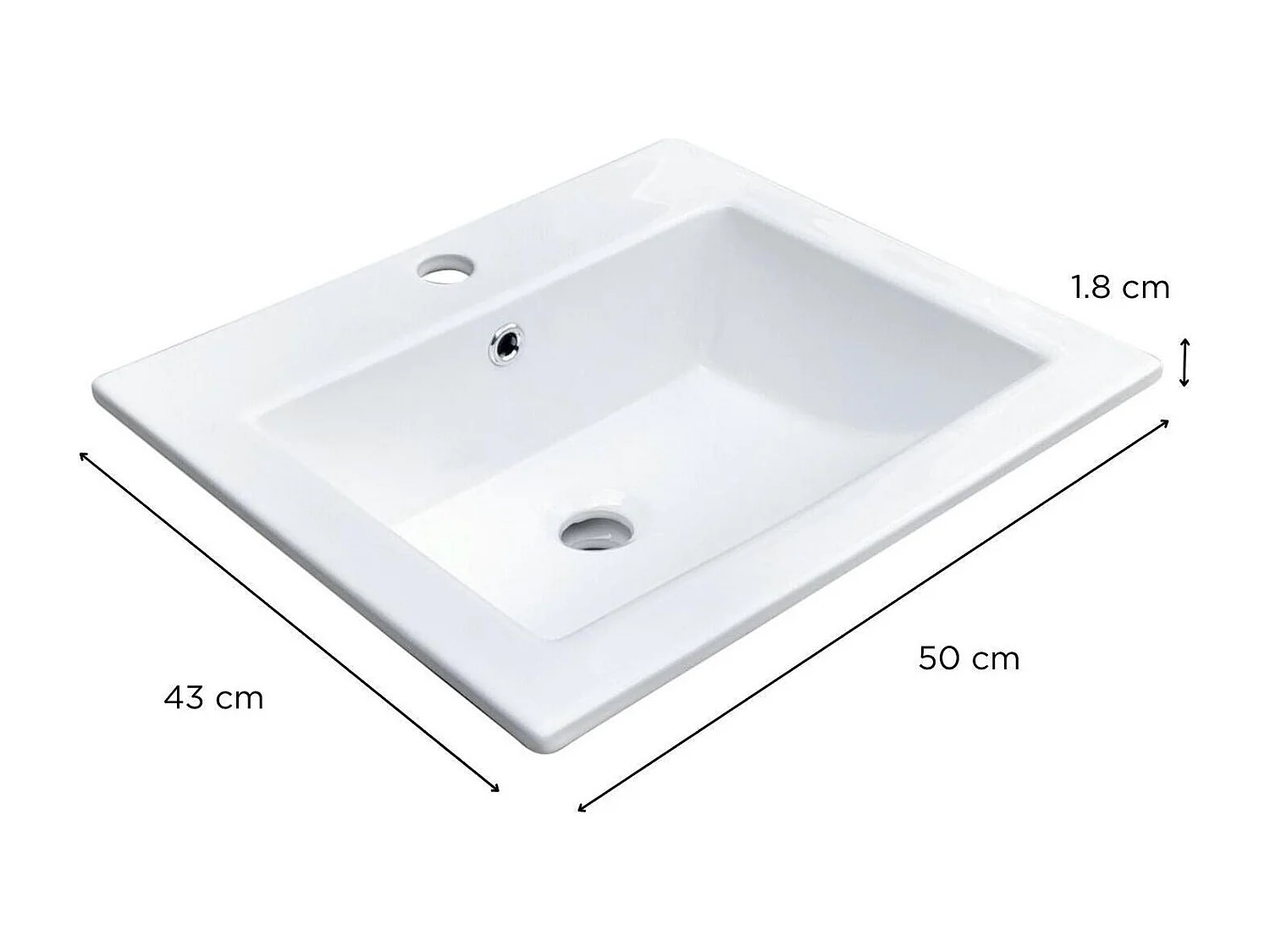 Vasque à encastrer rectangulaire 50x43cm + robinet et bonde noirs