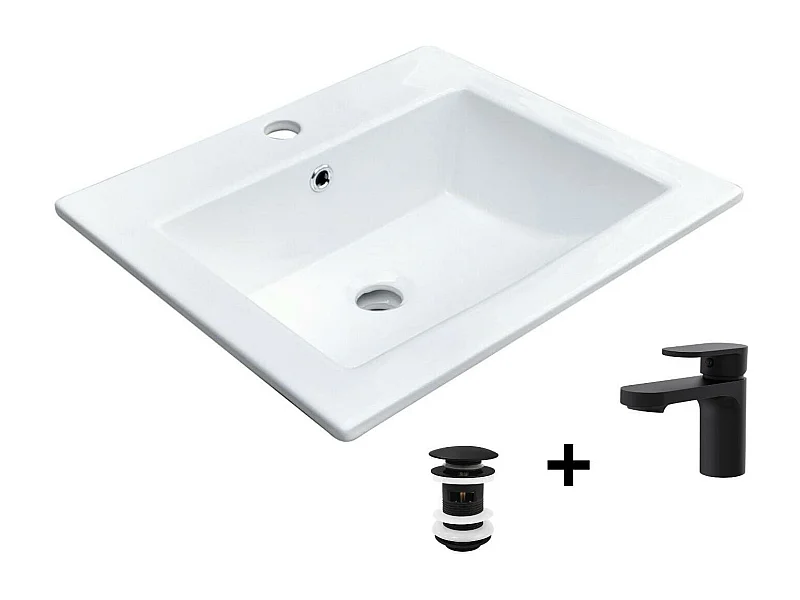 Vasque à encastrer rectangulaire 50x43cm + robinet et bonde noirs
