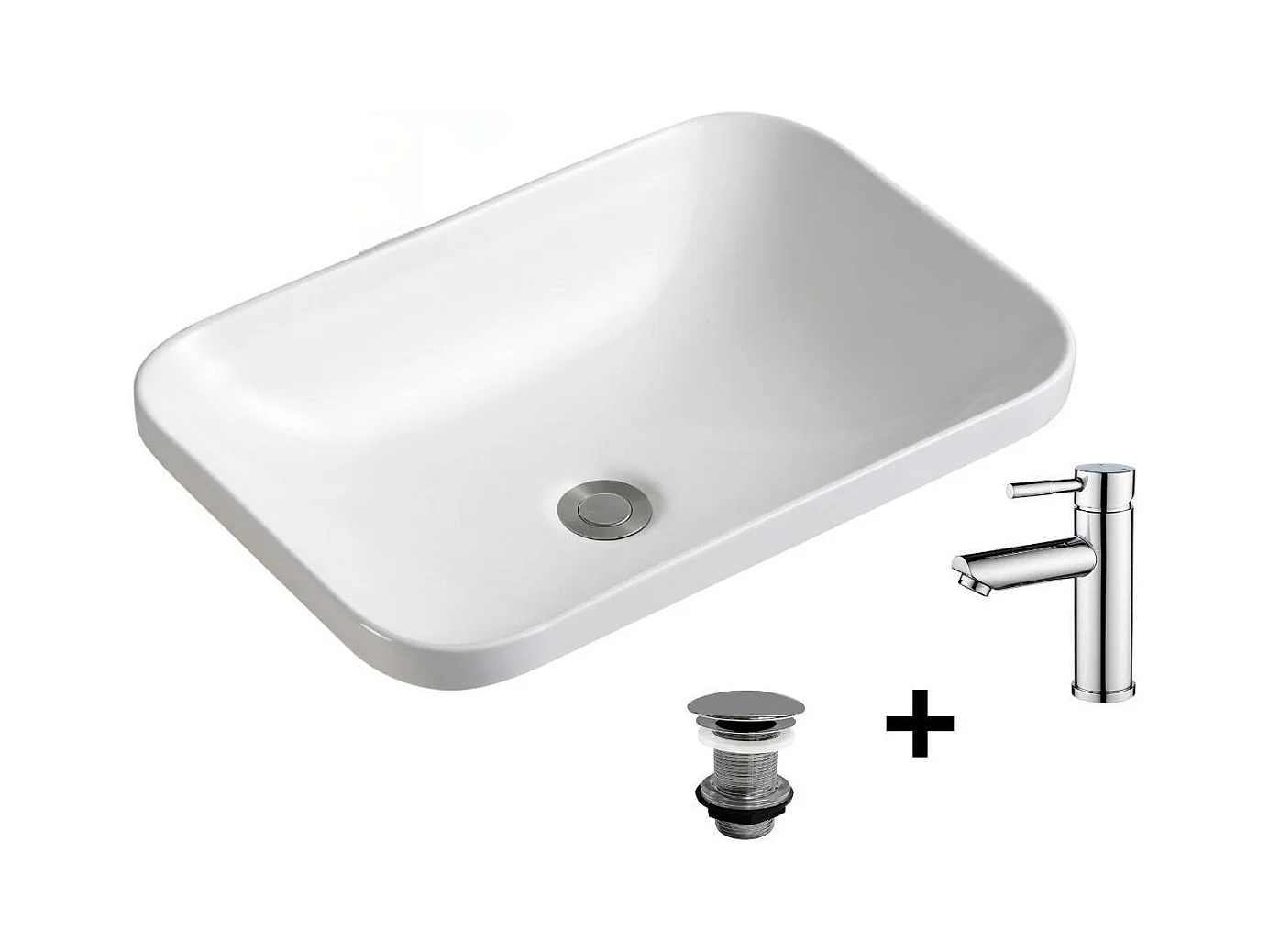 Lavabo empotrado rectangular 53x37 cm + grifo + válvula PALMA