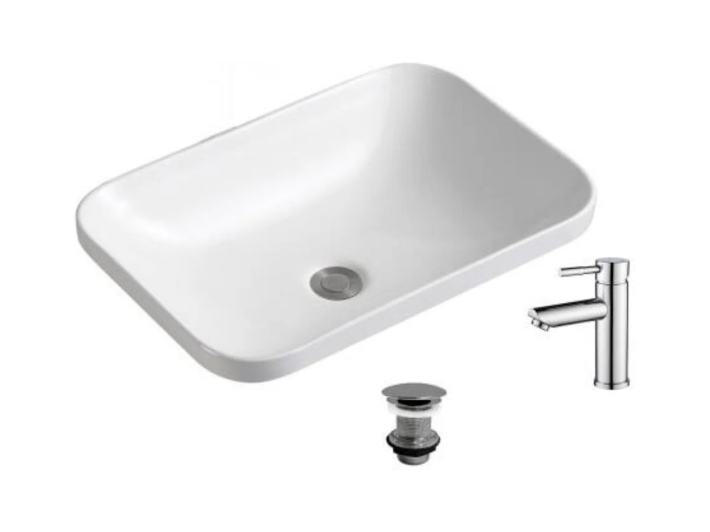 Lavabo empotrado rectangular 53x37 cm + grifo + válvula PALMA