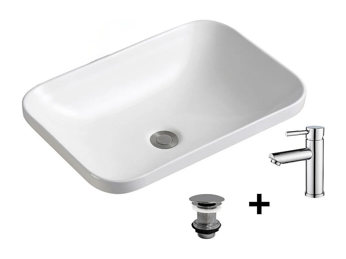 Vasque à encastrer rectangulaire 53x37cm + robinet et bonde chromés