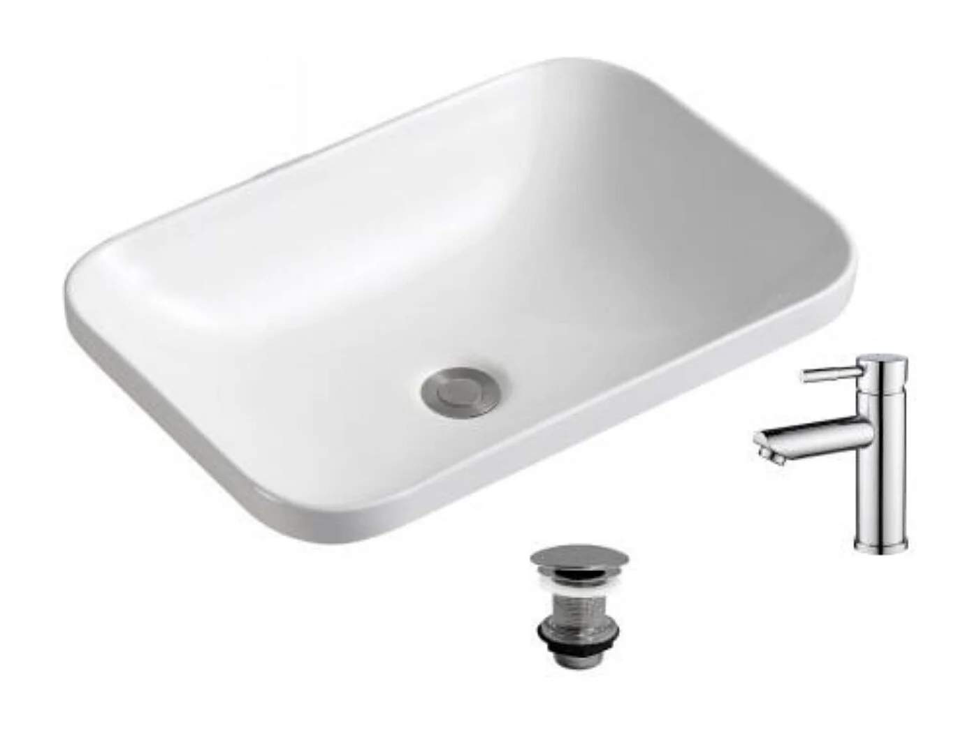 Vasque à encastrer rectangulaire 53x37cm + robinet et bonde chromés