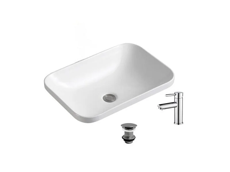 Zlewozmywak prostokątny do zabudowy 53x37cm + kran + odpływ PALMA