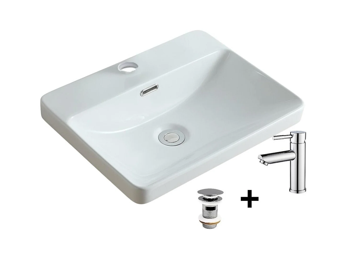 Lavabo empotrado rectangular 48x37 + grifo + válvula LEA
