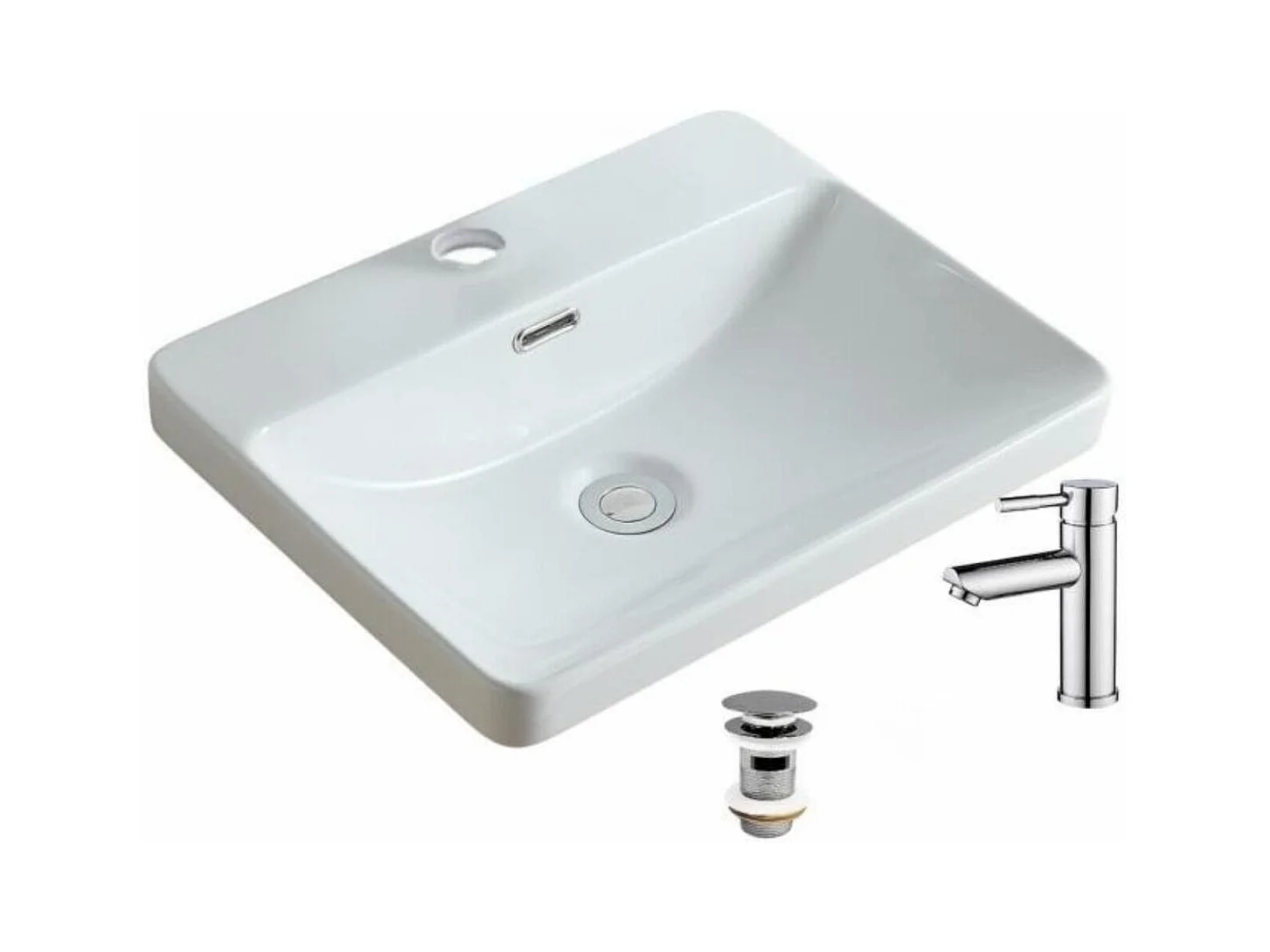 Lavabo empotrado rectangular 48x37 + grifo + válvula LEA