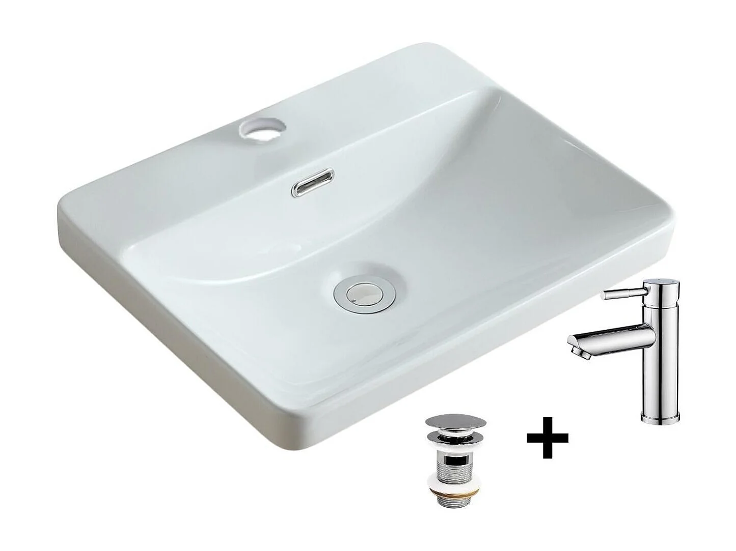 Vasque à encastrer rectangulaire 48x37 + robinet et bonde chromés