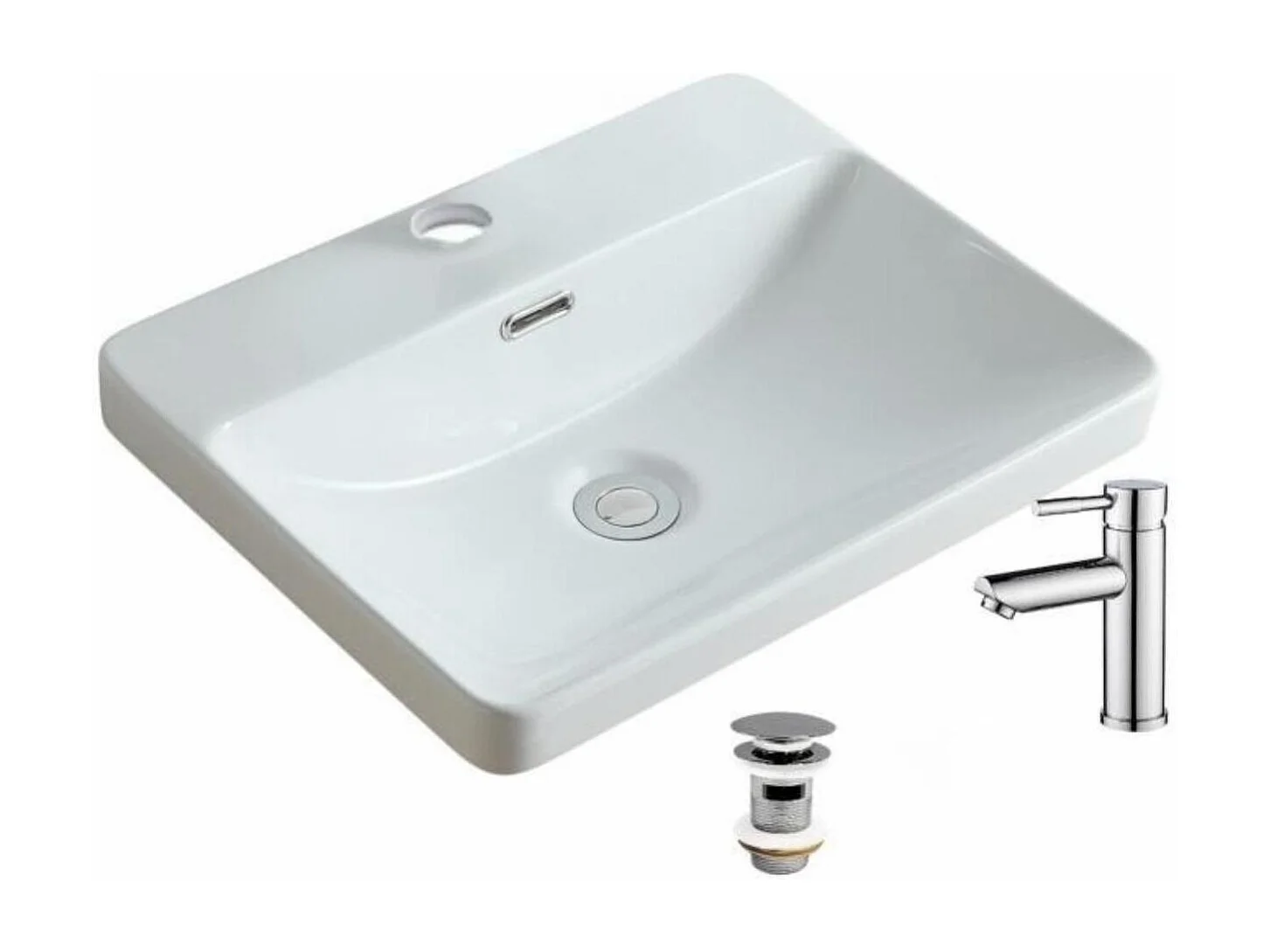 Rechteckiges Einbauwaschbecken 48x37 + Wasserhahn + LEA-Ablaufgarnitur