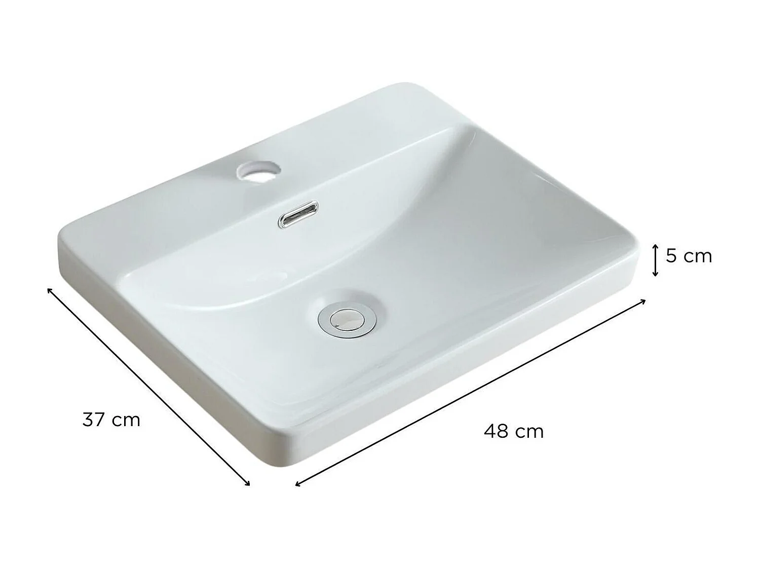 Rechteckiges Einbauwaschbecken 48x37 + Wasserhahn + LEA-Ablaufgarnitur