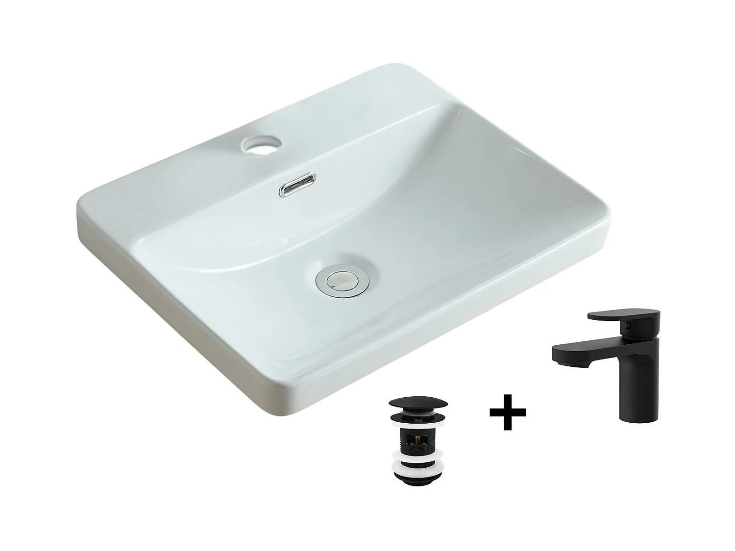 Lavabo encastrado 48x37cm + grifo + válvula LEA