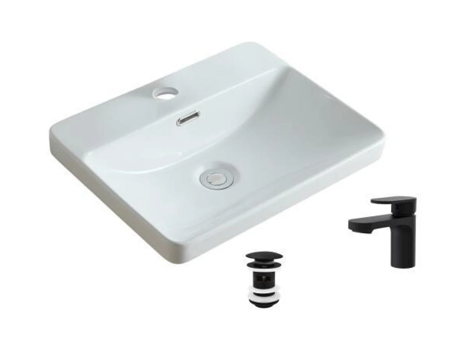 Lavabo encastrado 48x37cm + grifo + válvula LEA