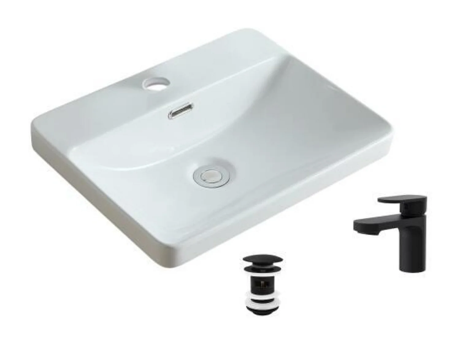 Vasque à encastrer 48x37cm + robinet et bonde noirs