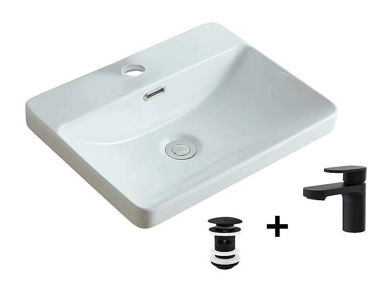 Vasque à encastrer 48x37cm + robinet et bonde noirs