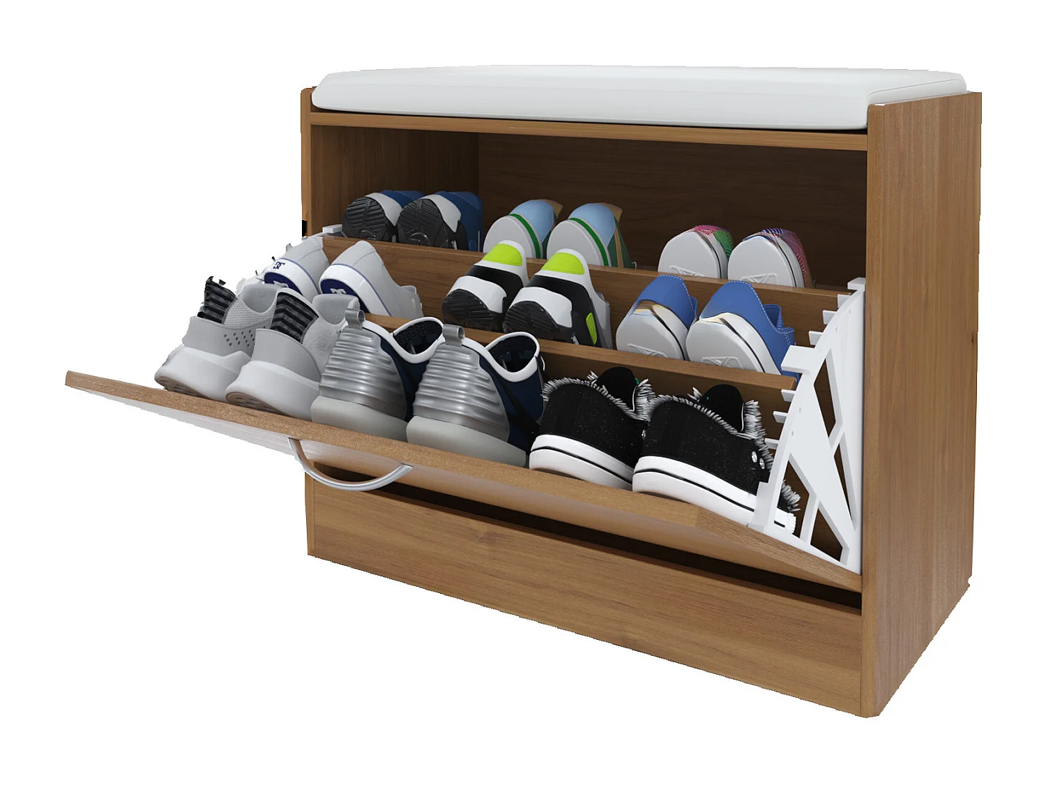 Panca Scarpiera Da Ingresso Salvaspazio Cuscino Anta Ribalta Seduta Imbottita In Ecopelle Soggiorno Casa Camera Ufficio 60 x 30 x 48 Cm Noce