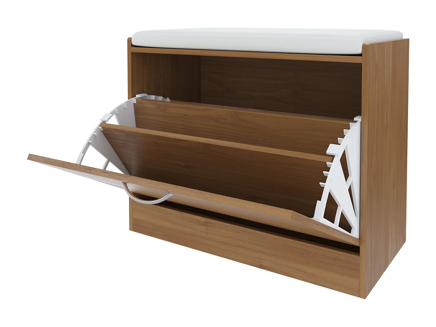 Panca Scarpiera Da Ingresso Salvaspazio Cuscino Anta Ribalta Seduta Imbottita In Ecopelle Soggiorno Casa Camera Ufficio 60 x 30 x 48 Cm Noce