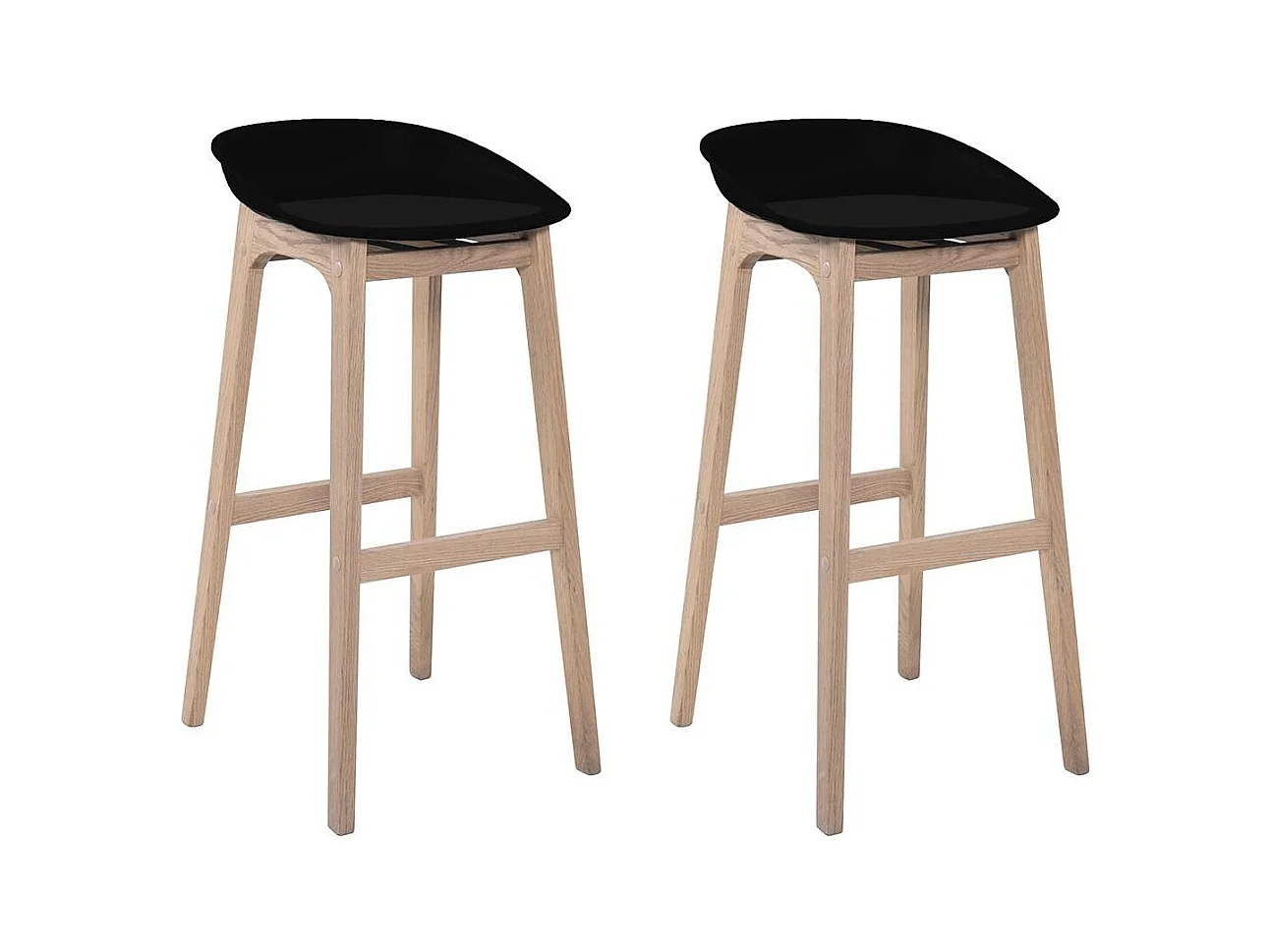 Conjunto de taburetes de bar RIVA de roble de 75 cm con asiento de plástico