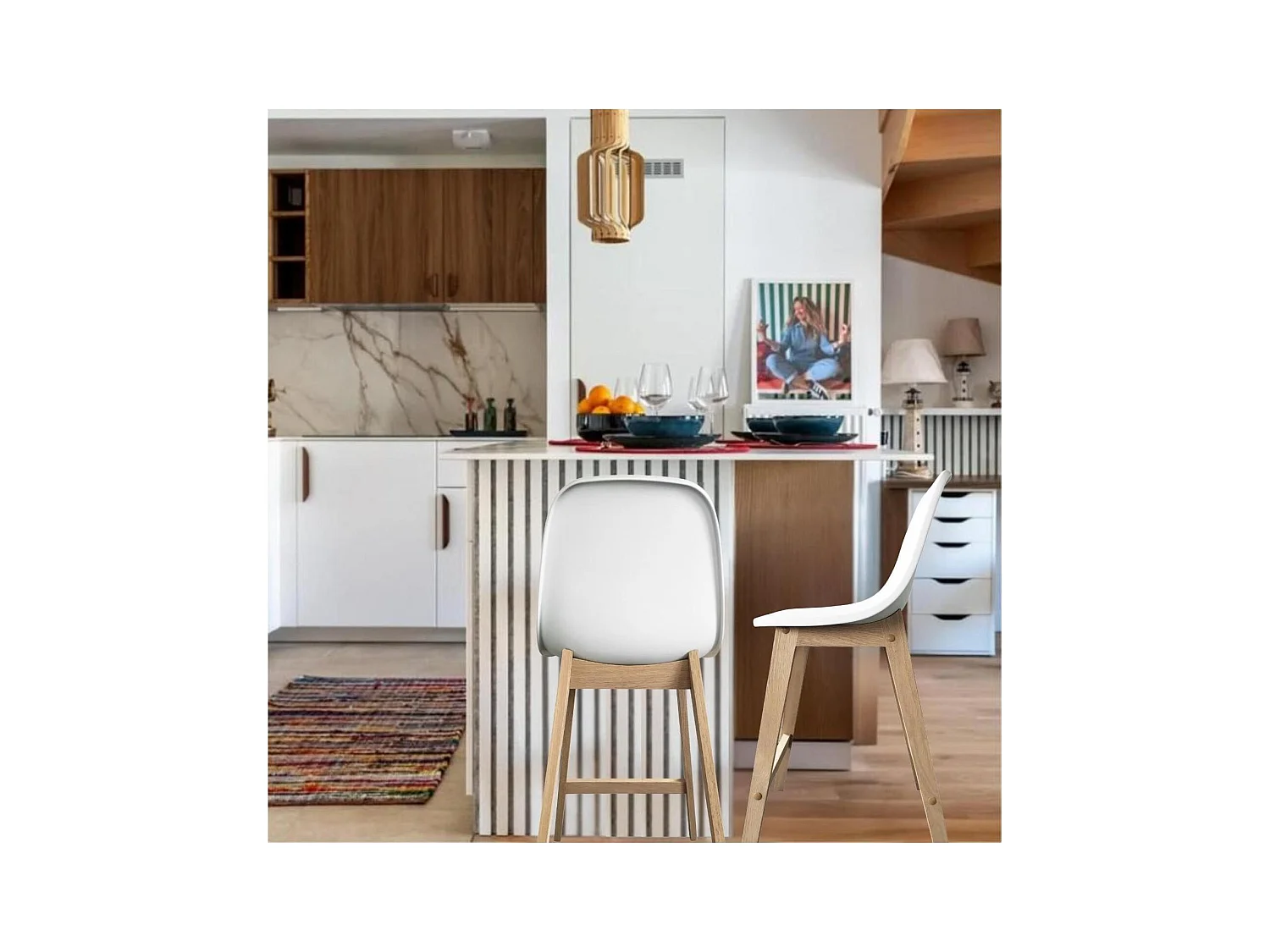 Set aus Insel- und Barstühlen aus Eiche mit 65 cm Kunststoffsitzfläche ELIOS