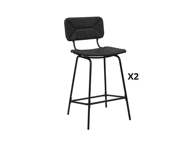 Conjunto de bancos altos de metal com assento de vime 65cm NEMA