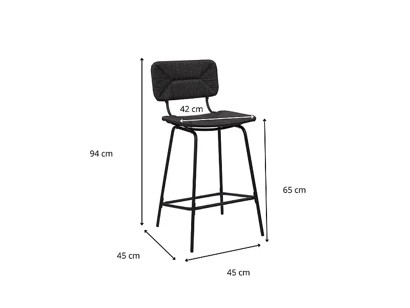 Conjunto de bancos altos de metal com assento de vime 65cm NEMA