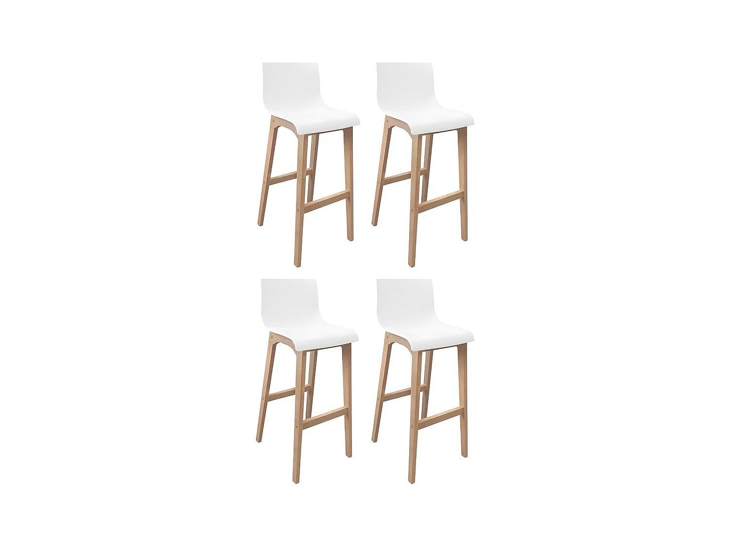 Conjunto de taburetes de bar TANNA de roble de 75 cm con asiento de plástico blanco