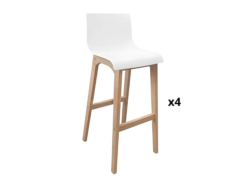 Conjunto de bancos altos de carvalho TANNA de 75 cm com assento de plástico branco