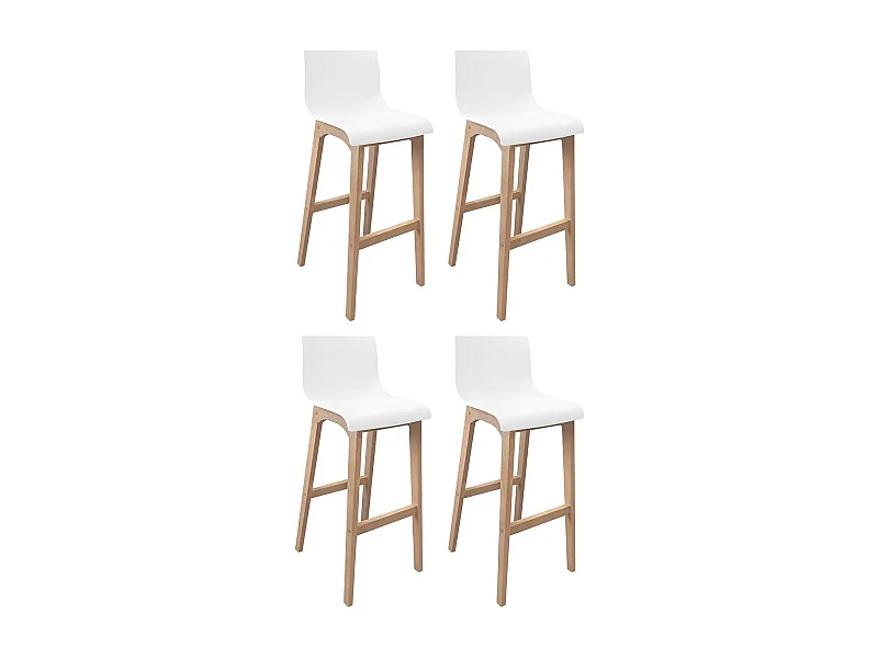 Lot de tabourets de bar en chêne et assise plastique blanche H75cm