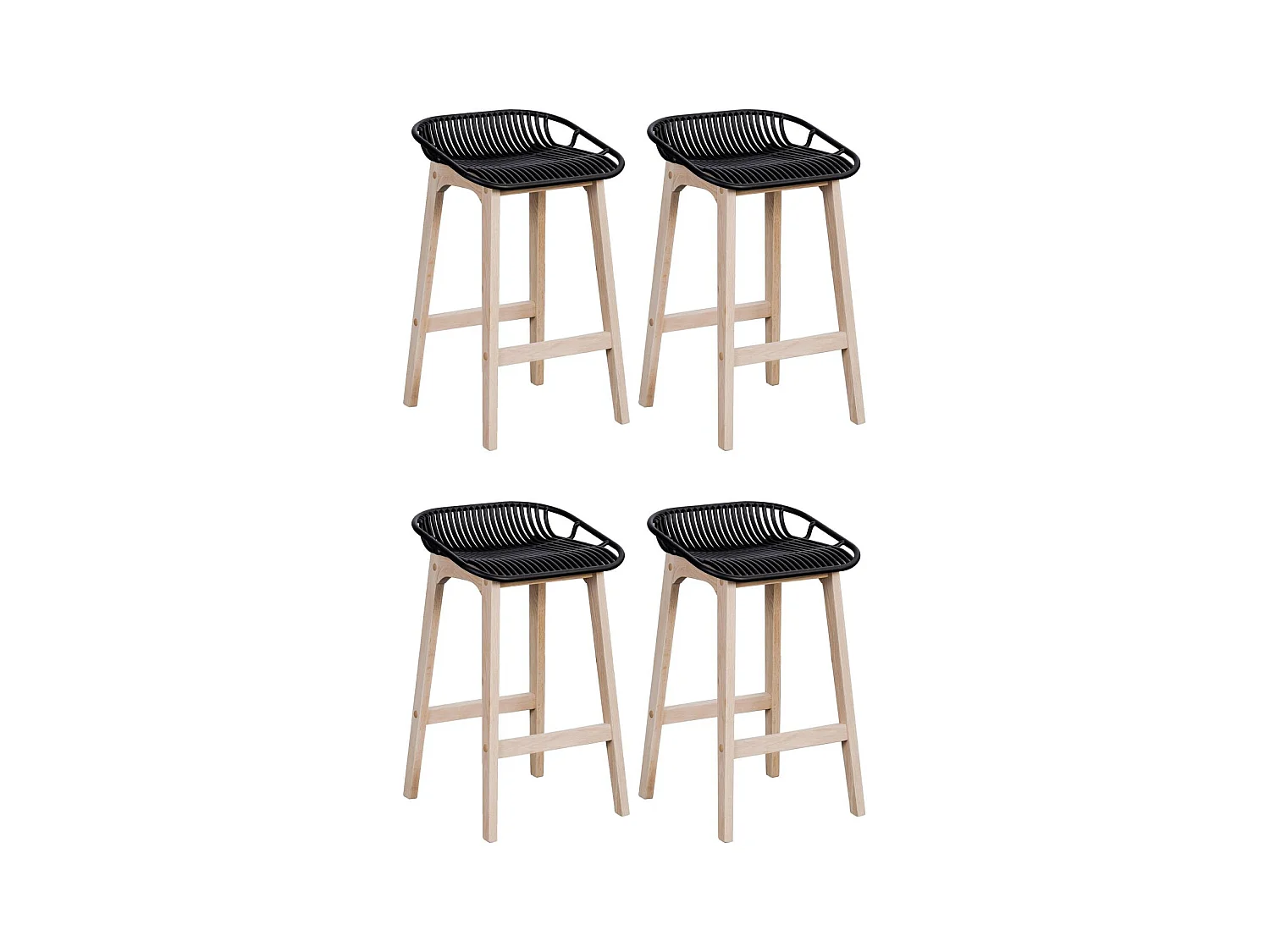 Conjunto de sillas de isla y bar MALMO de roble de 65 cm con asiento de plástico