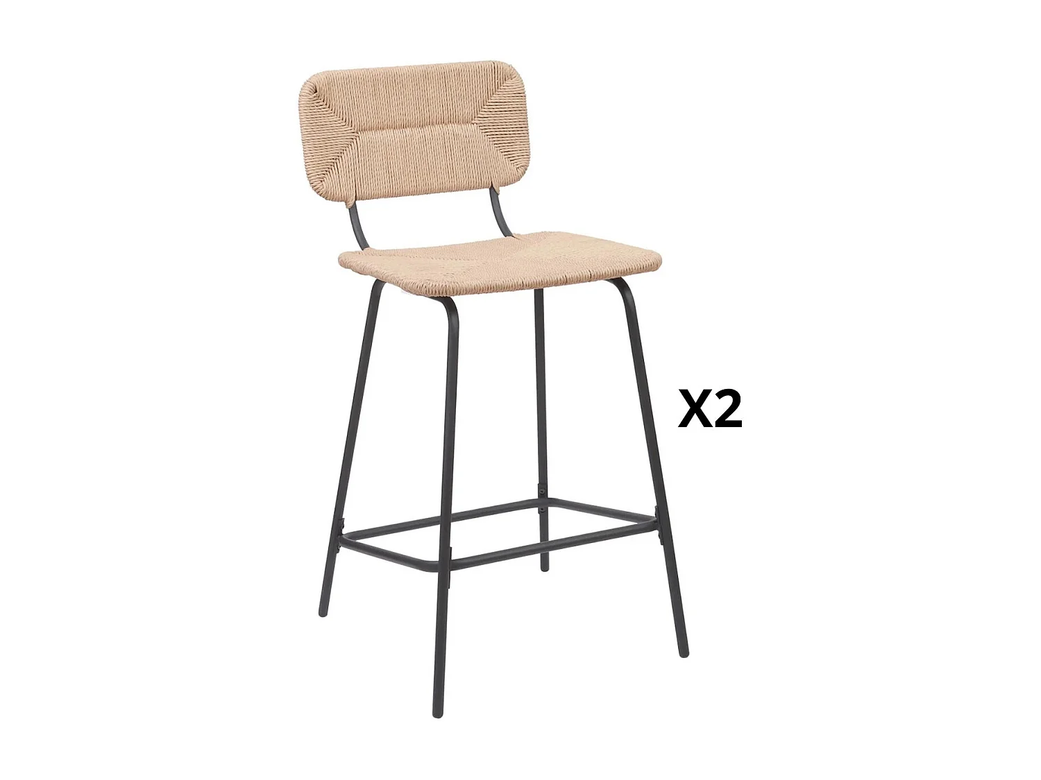 Lot de tabourets d'ilot et bar en métal et assise rotin H65cm