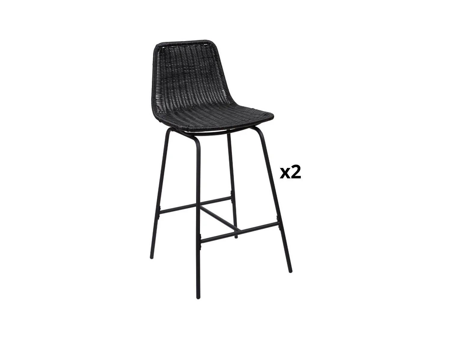 Barhocker-Set aus Metall und Inselhocker mit Rattansitz 65cm KUTA