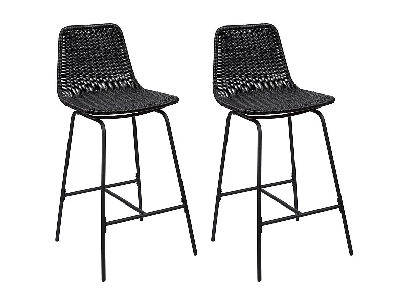 Set metalen bar- en eilandkrukken met rotan zitting 65cm KUTA