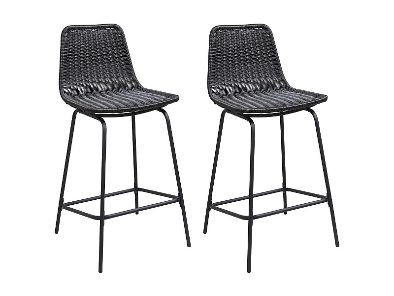 Set aus 65 cm BALI Metallinsel und Barhockern mit Rattansitz