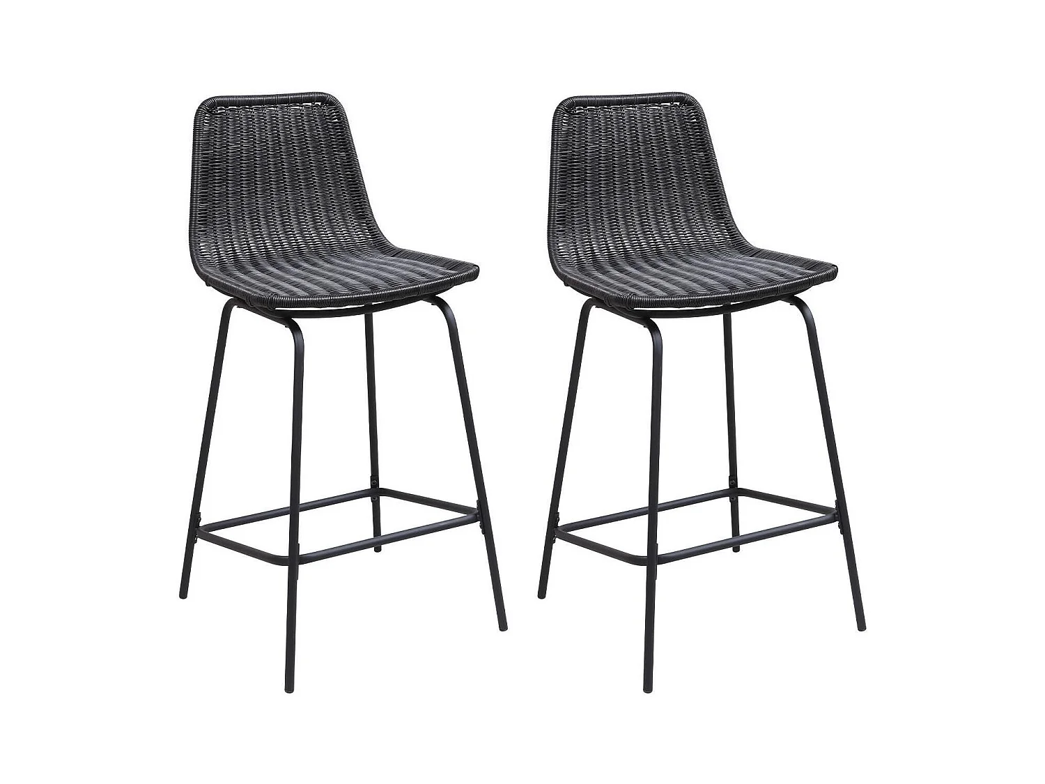 Set aus 65 cm BALI Metallinsel und Barhockern mit Rattansitz