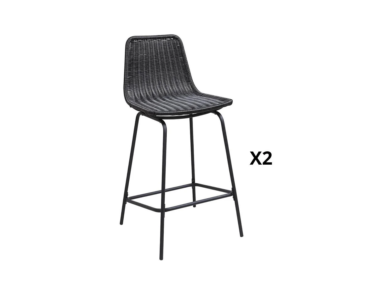 Set aus 65 cm BALI Metallinsel und Barhockern mit Rattansitz