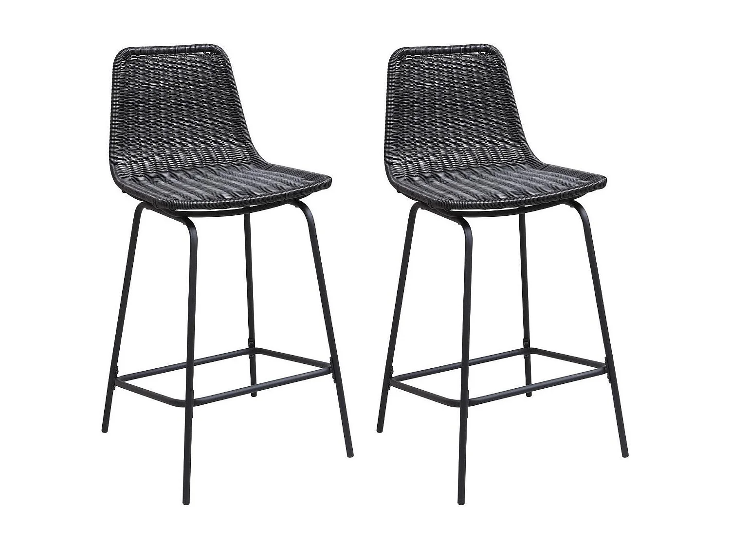 Set van 65 cm BALI metalen eiland en barkrukken met rotan zitting