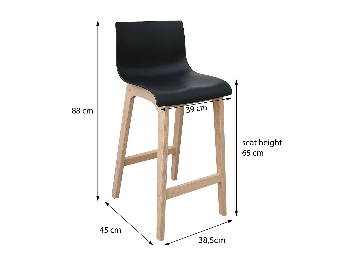 Lot de tabourets de bar et d'îlot en chêne et assise plastique H65cm