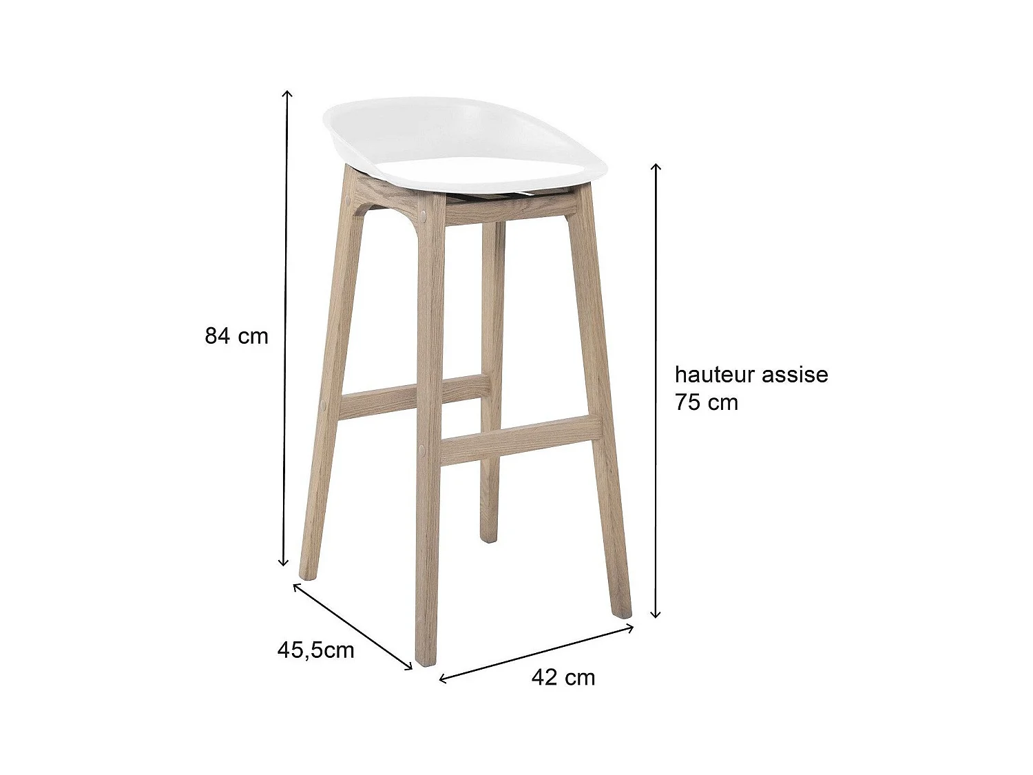 Lot de tabourets de bar en chêne et assise plastique H75cm