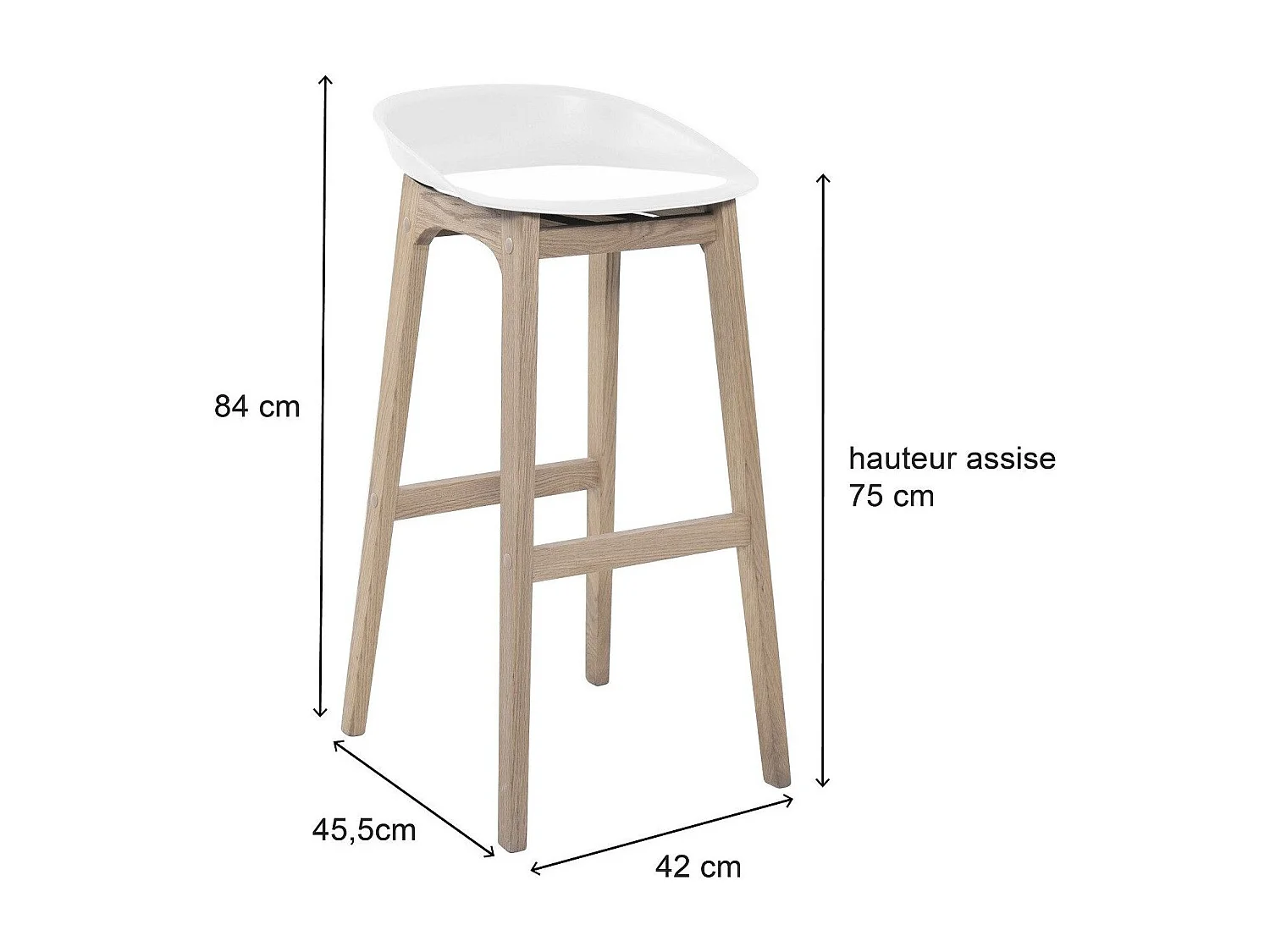 Lot de tabourets de bar en chêne et assise plastique H75cm