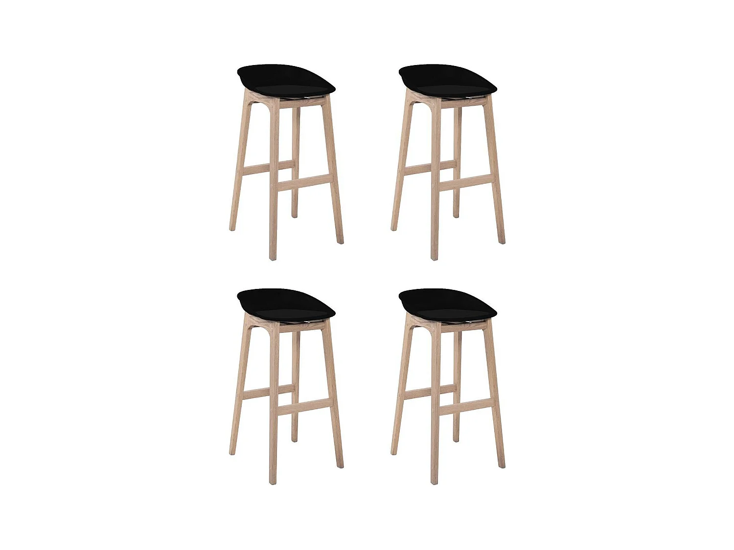 Conjunto de taburetes de bar RIVA de roble de 75 cm con asiento de plástico