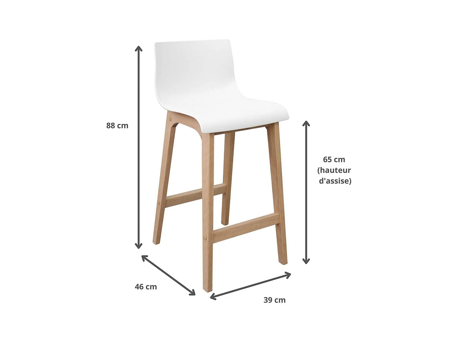 Lot de tabourets de bar et d'îlot en chêne et assise plastique H65cm