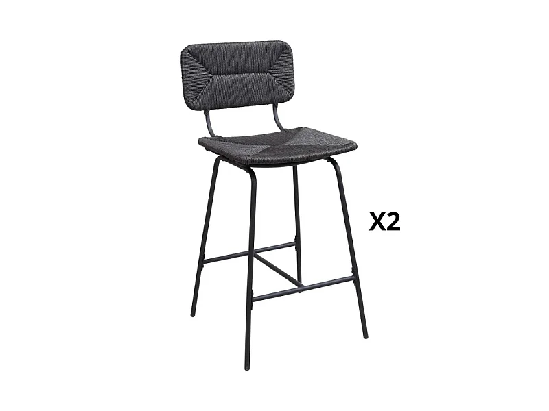 Conjunto de bancos de bar e ilha de metal com assento de vime 65cm TIDRA