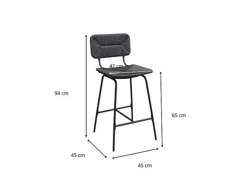 Conjunto de bancos de bar e ilha de metal com assento de vime 65cm TIDRA