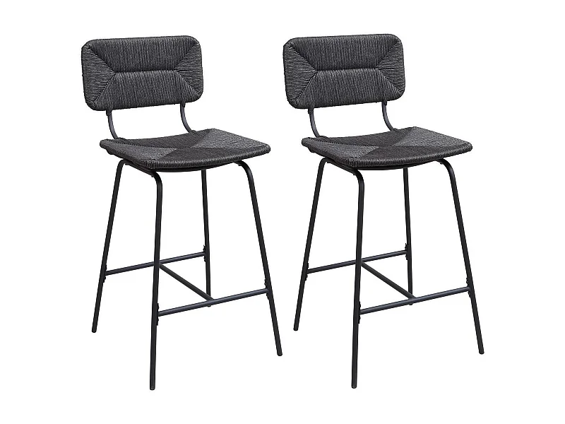 Set metalen bar- en eilandkrukken met rotan zitting 65cm TIDRA