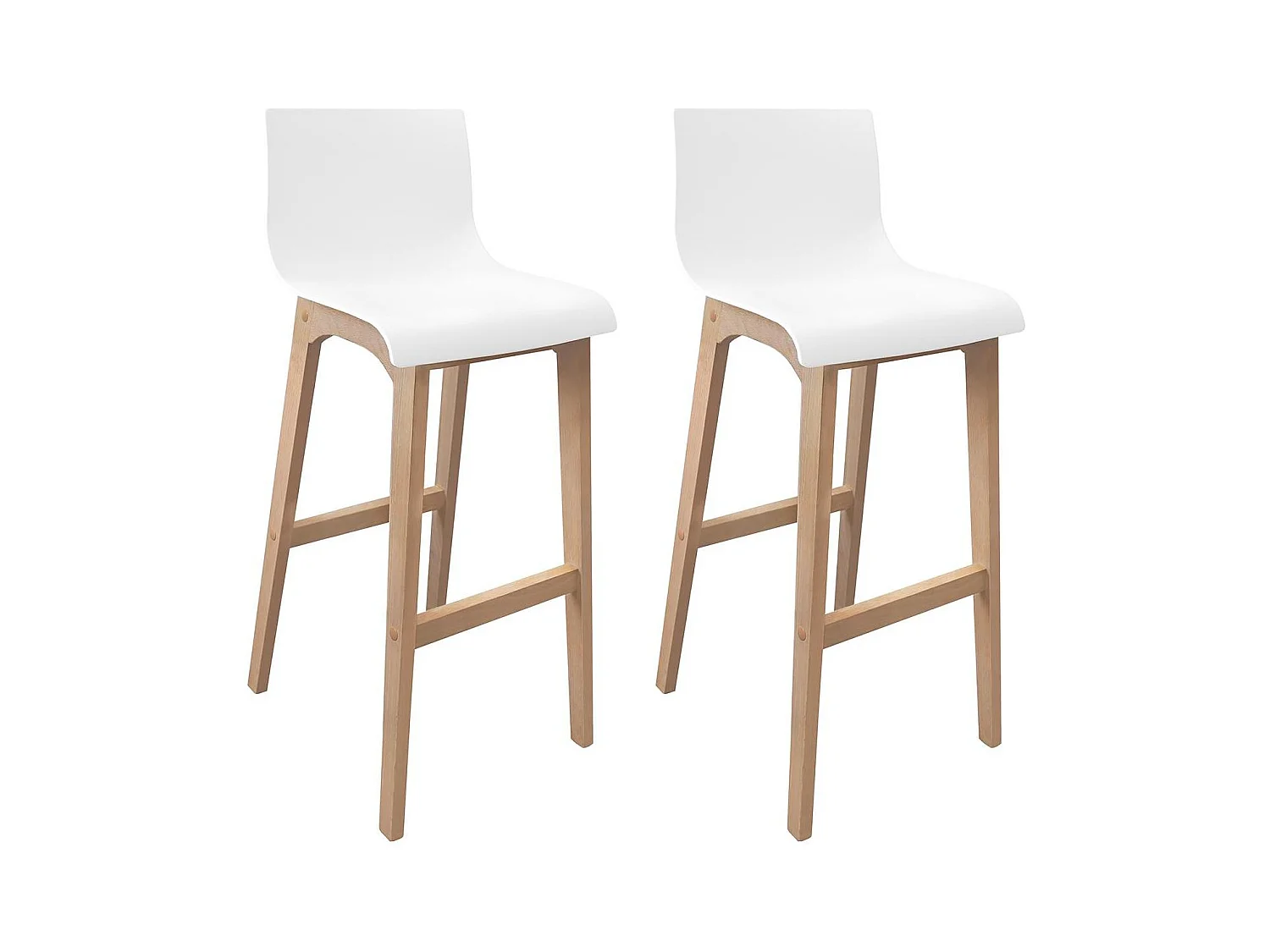 Conjunto de taburetes de bar TANNA de roble de 75 cm con asiento de plástico blanco