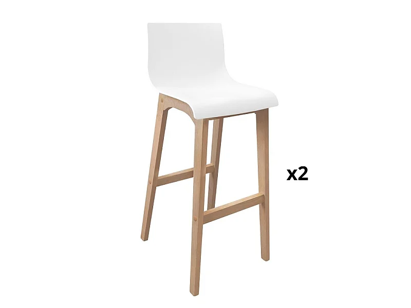 Conjunto de bancos altos de carvalho TANNA de 75 cm com assento de plástico branco