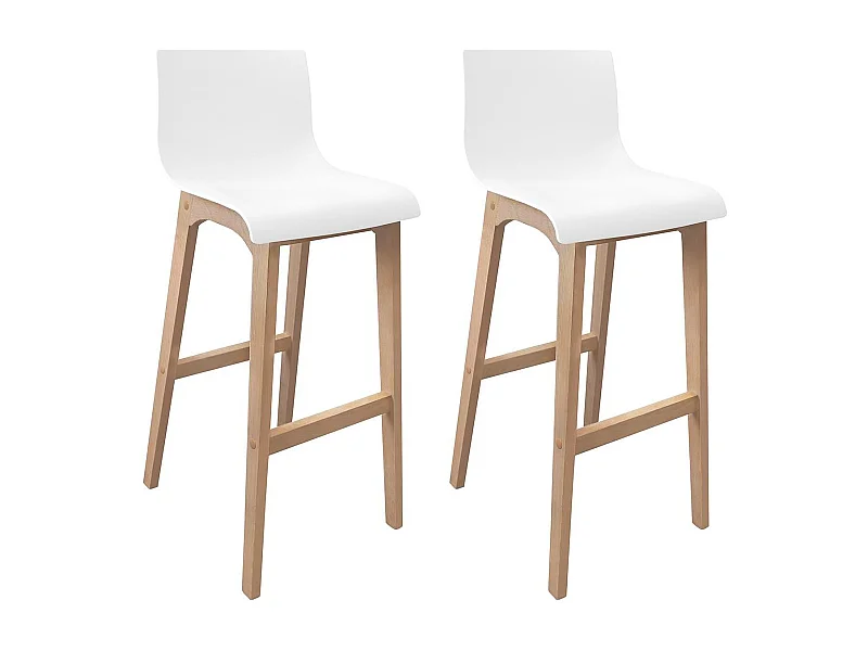 Set di sgabelli da bar TANNA in rovere da 75 cm con seduta in plastica bianca